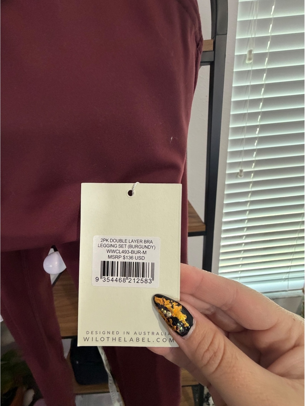 Wilo The Label 2-Piece Double Layer Bra & Legging Set in Burgundy Size Med - NWT - Picture 5 of 9